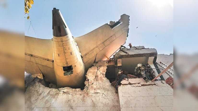 Wreckage of the 2025 Air India crash in Ahmedabad, India