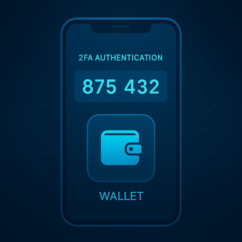 Smartphone displaying a 2FA code for a secure wallet login