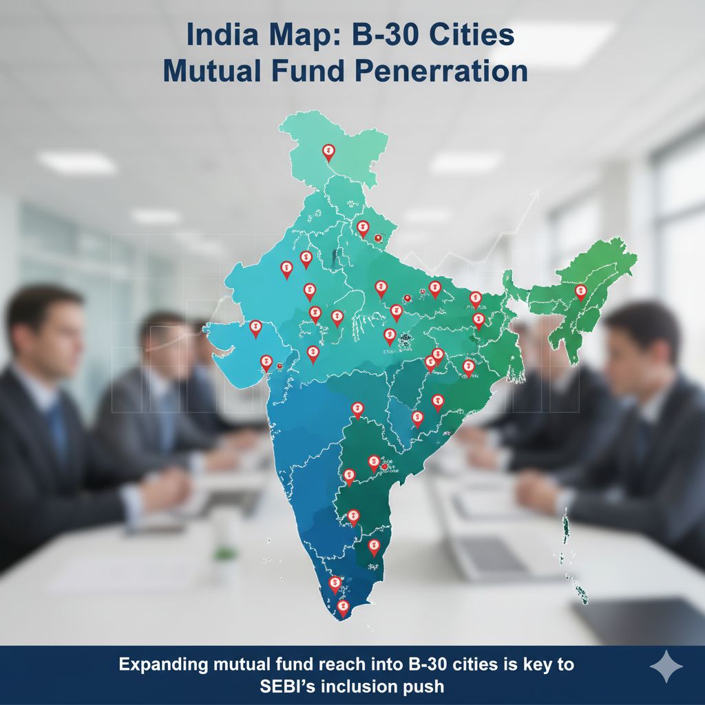 “India map showing B-30 cities mutual fund penetration”