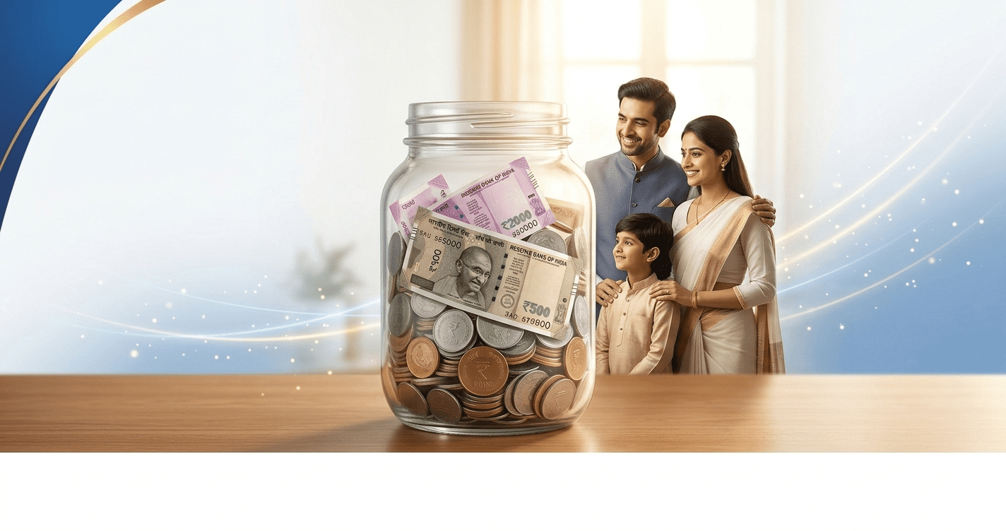 emergency fund in India - glass jar with rupee coins representing financial safety net